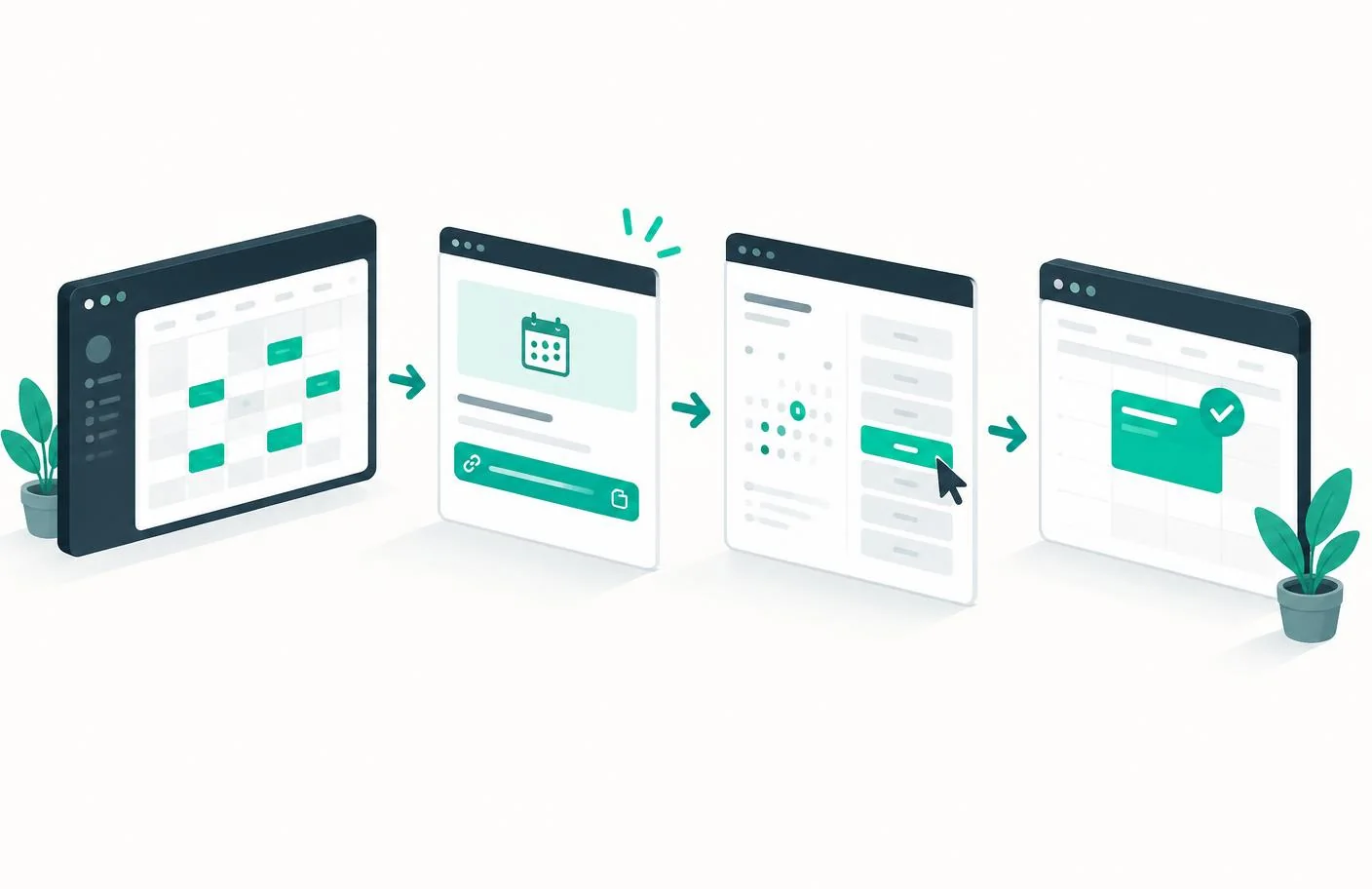 Online appointment scheduling workflow from availability settings to a confirmed calendar event