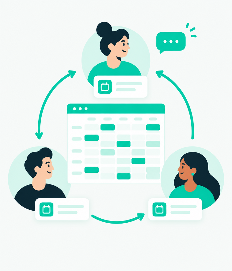 Team members connected around a shared availability calendar